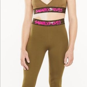 Savage X Fenty Olive Leggings with Pink Logo on Waistband